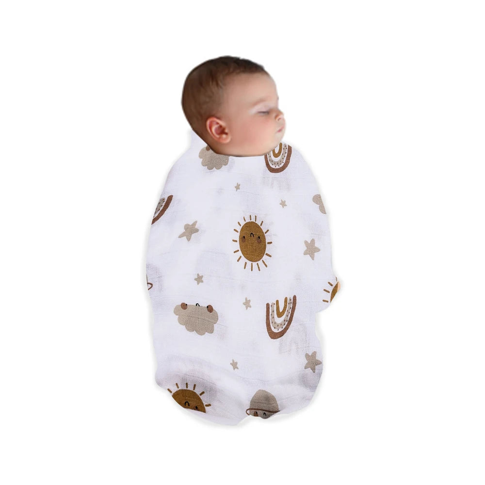 Bamboo Cotton Baby Muslin Swaddle Blanket - 120x110cm Soft Print Wrap by Elinfant