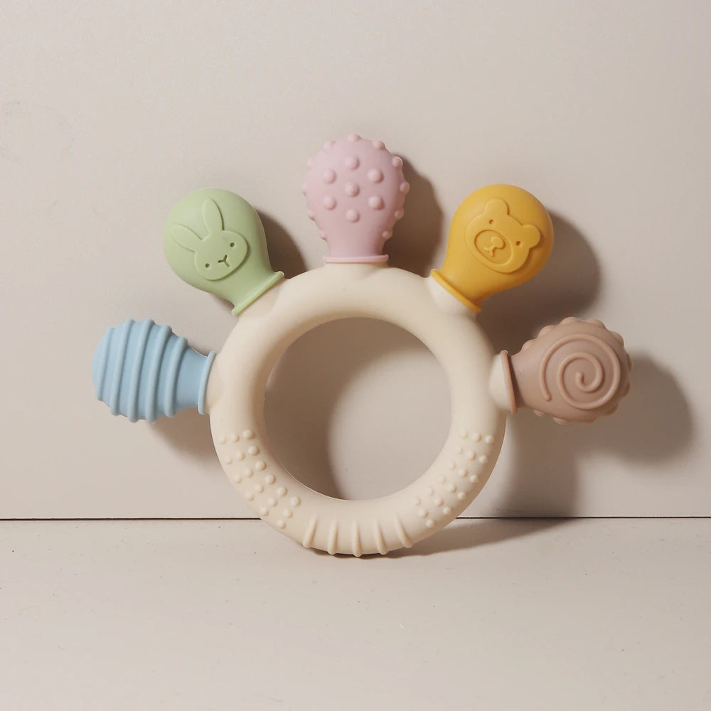 Multicolor Silicone Baby Ring Teether - Anxiety Relief Sensory Toy for 0-12 Months