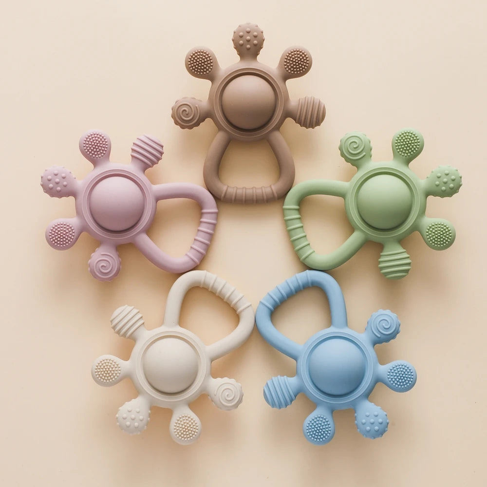 BPA Free Silicone Teether Rattle - Food Grade Baby Sensory Toy for 0-12 Months