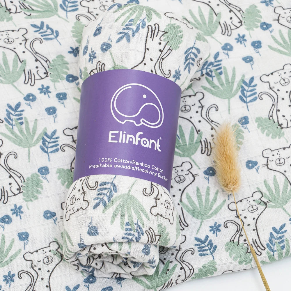 Bamboo Cotton Baby Muslin Swaddle Blanket - 120x110cm Soft Print Wrap by Elinfant