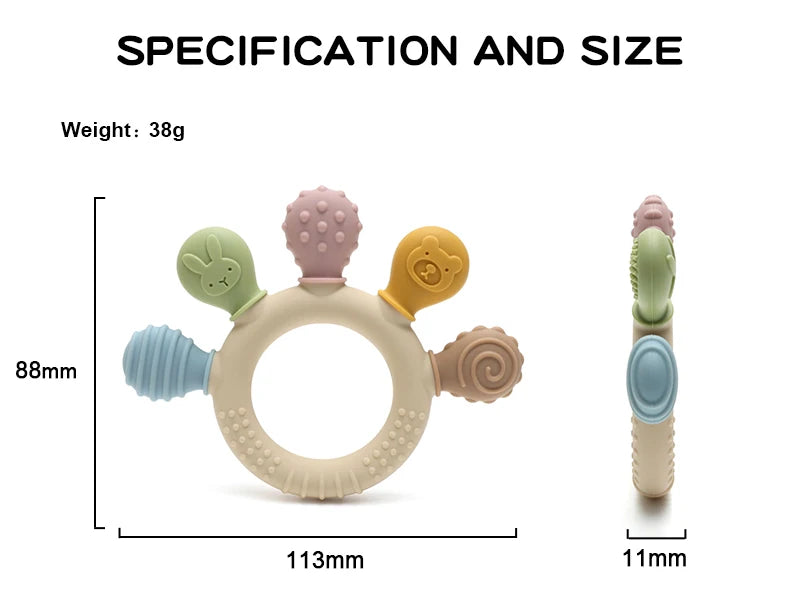 Multicolor Silicone Baby Ring Teether - Anxiety Relief Sensory Toy for 0-12 Months