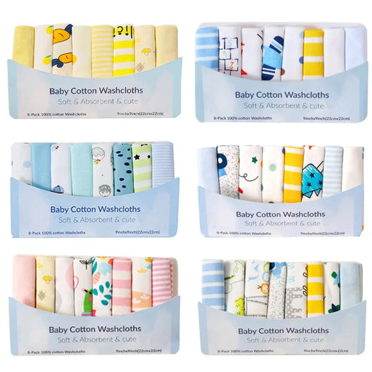 8-Piece Cotton Baby Towel Set – Soft Washcloths & Handkerchiefs for Newborns (0-24 Months)