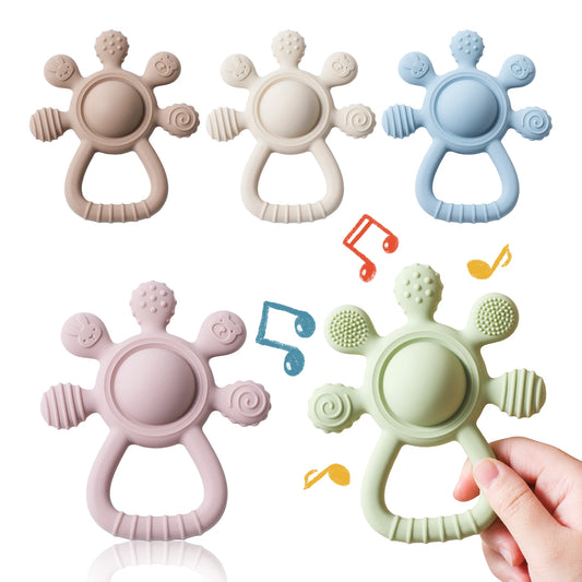 BPA Free Silicone Teether Rattle - Food Grade Baby Sensory Toy for 0-12 Months