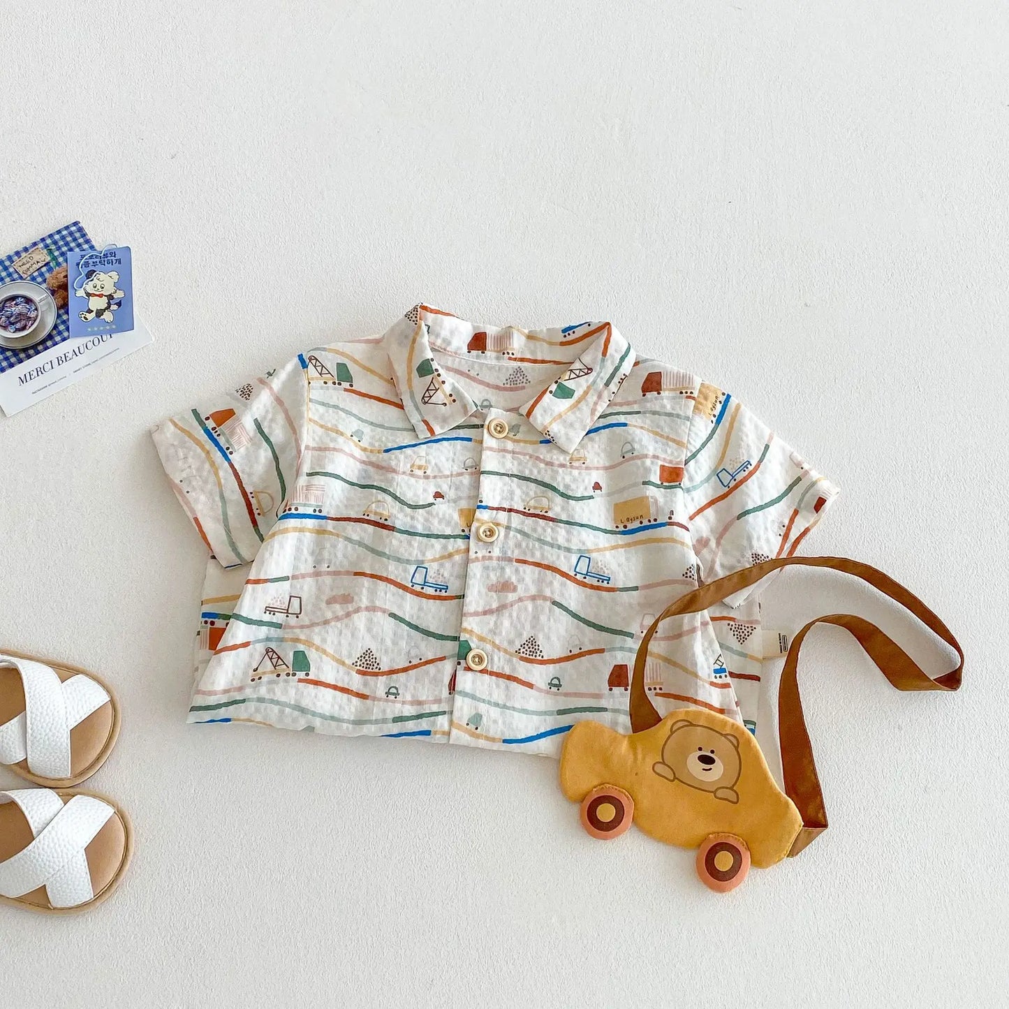 Baby Car Climbing Suit 2025 New Summer Newborn Outdoor Clothes Trendy Baby Full Version Cartoon Jumpsuit