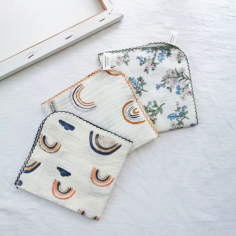 4-Layer Muslin Baby Face Towels – Soft Cotton Bibs & Burp Cloths for Newborns (0-12 Months)