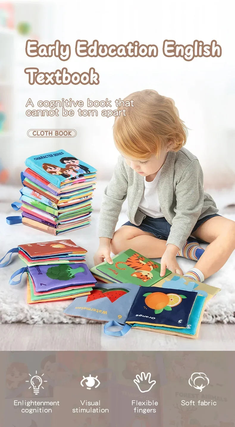 Cloth Book for Early Education - 4-Page 8-Sided English Learning Book for Kids