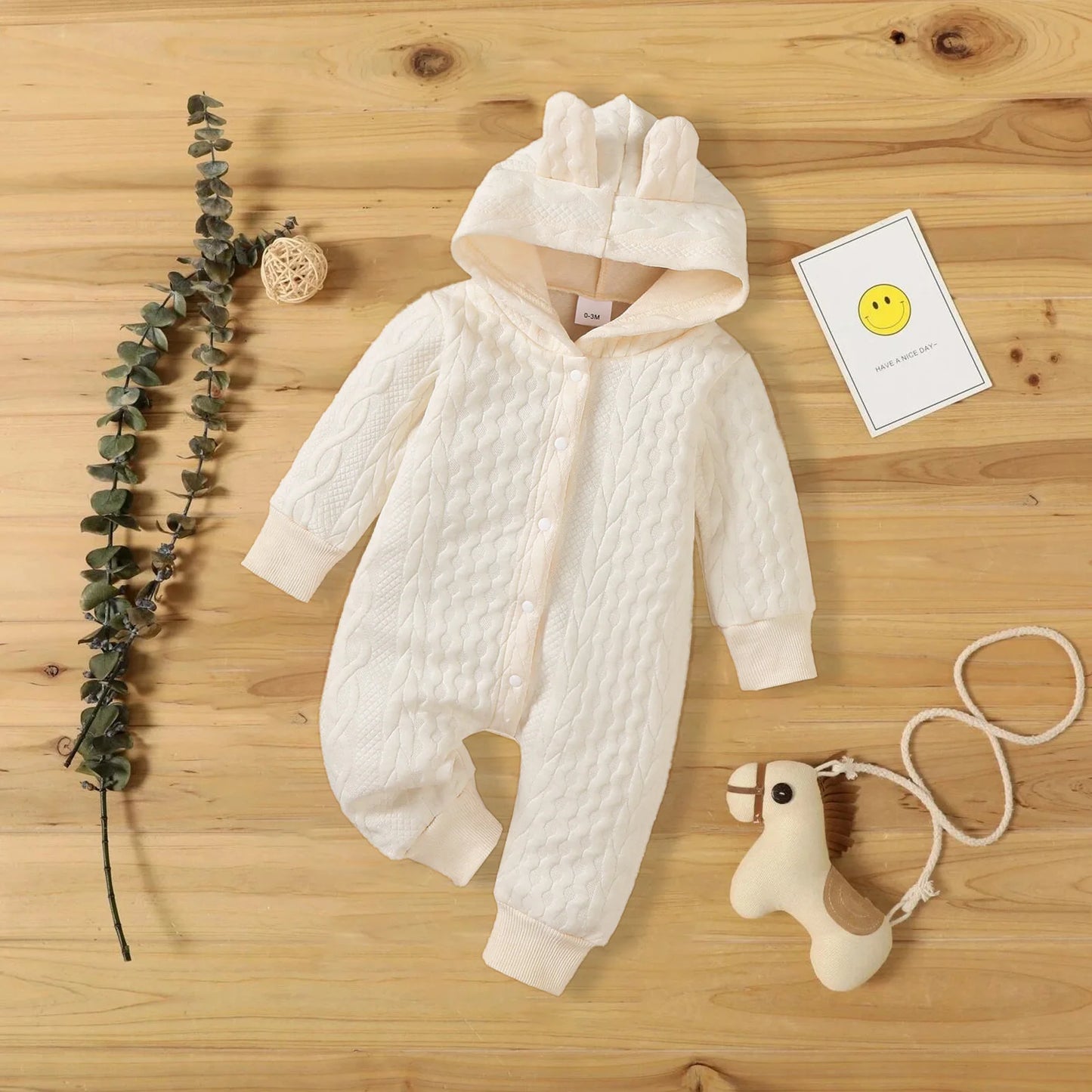 Cute Ears Hooded Baby Romper - Long Sleeve Bodysuit for Newborns 0-18 Months