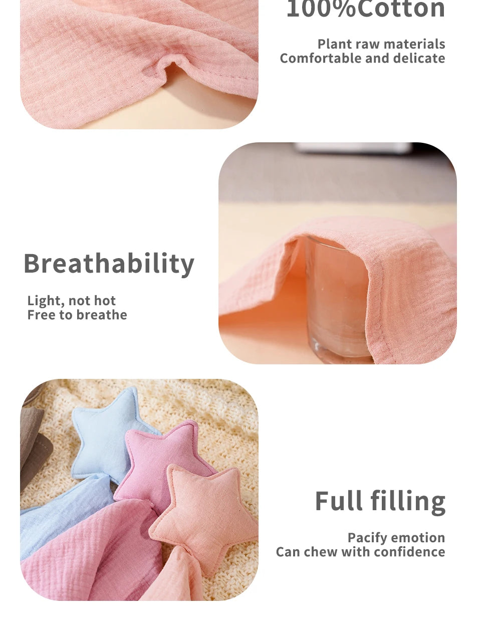Baby Cotton Muslin Comfort Blanket - Cute Cat Doll Security Towel for Infants