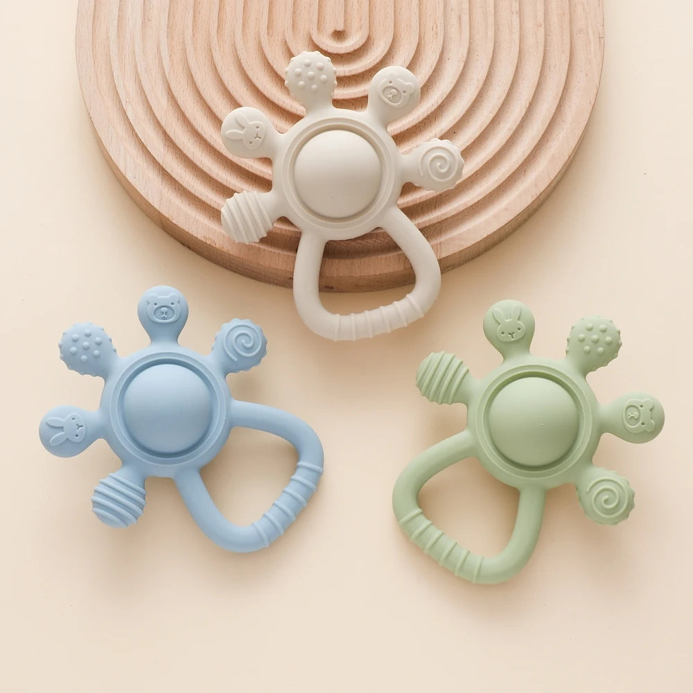 BPA Free Silicone Teether Rattle - Food Grade Baby Sensory Toy for 0-12 Months