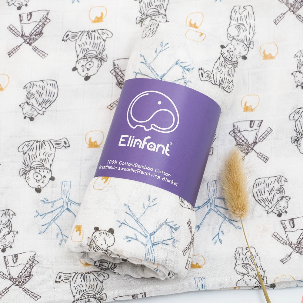 Bamboo Cotton Baby Muslin Swaddle Blanket - 120x110cm Soft Print Wrap by Elinfant