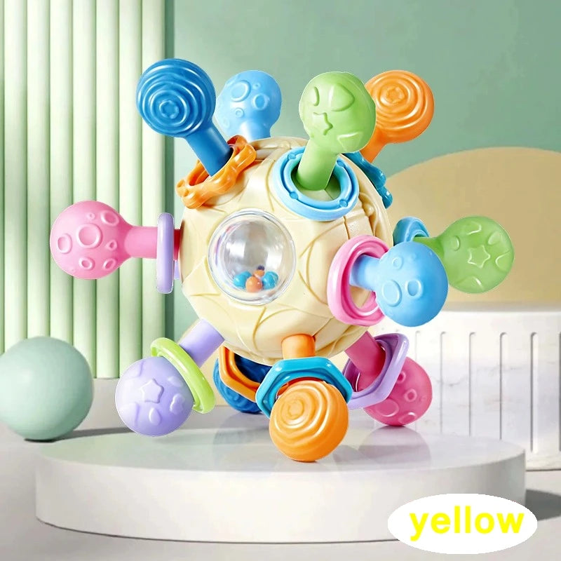 Newborn Infant Shake Grab Spin Multi Sensory Ball Toy 3 in 1 Soft Silicone Chew & Grab Toy for Babies 0-12 Months Christmas Gift