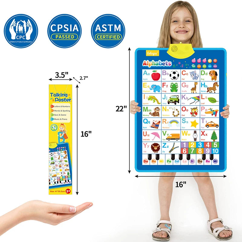 Electronic Interactive Alphabet Wall Chart Toddler Learning Educational ABC Poster for Kids Ages 2-5 Christmas Birthday Gifts