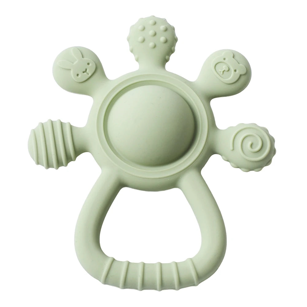 BPA Free Silicone Teether Rattle - Food Grade Baby Sensory Toy for 0-12 Months