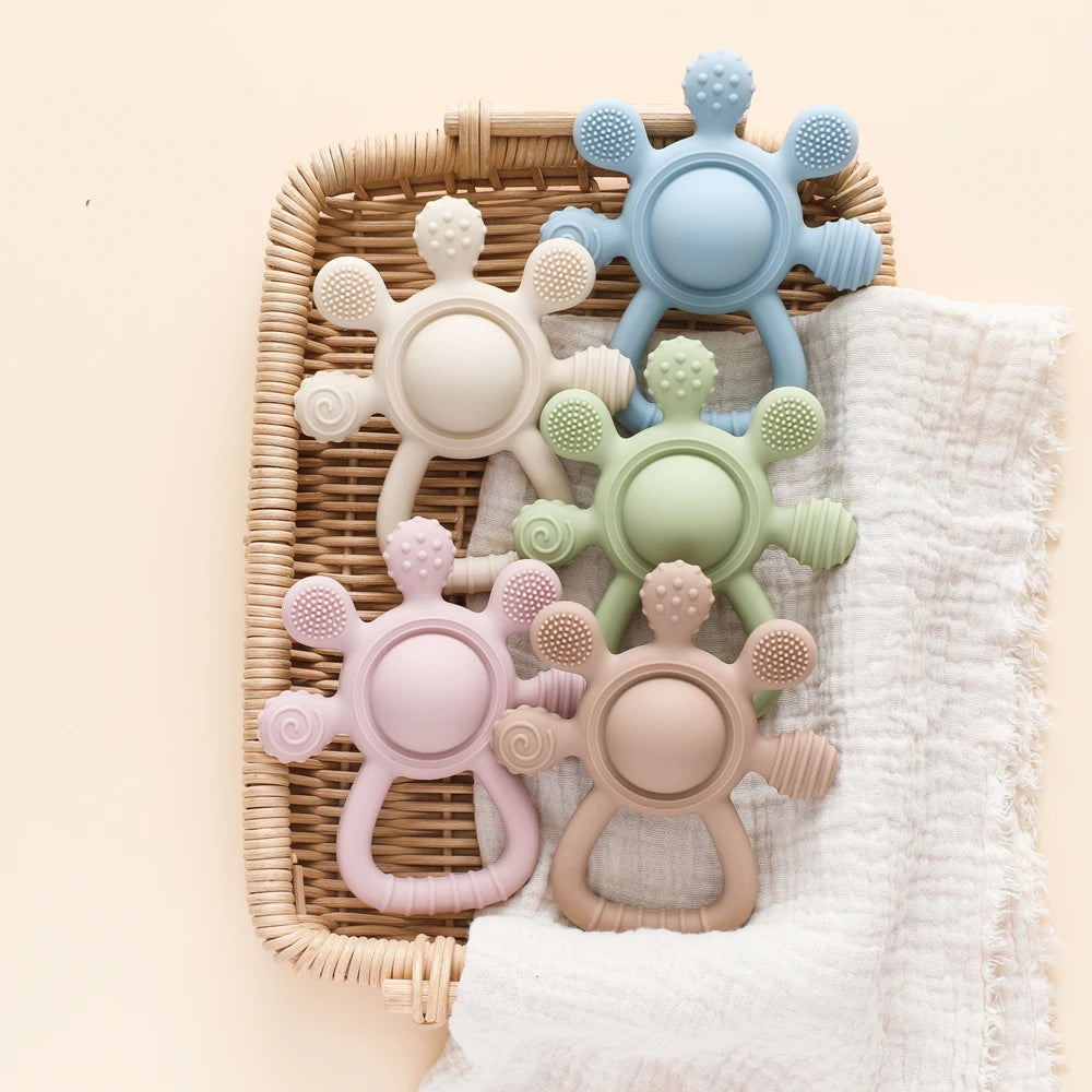 BPA Free Silicone Teether Rattle - Food Grade Baby Sensory Toy for 0-12 Months