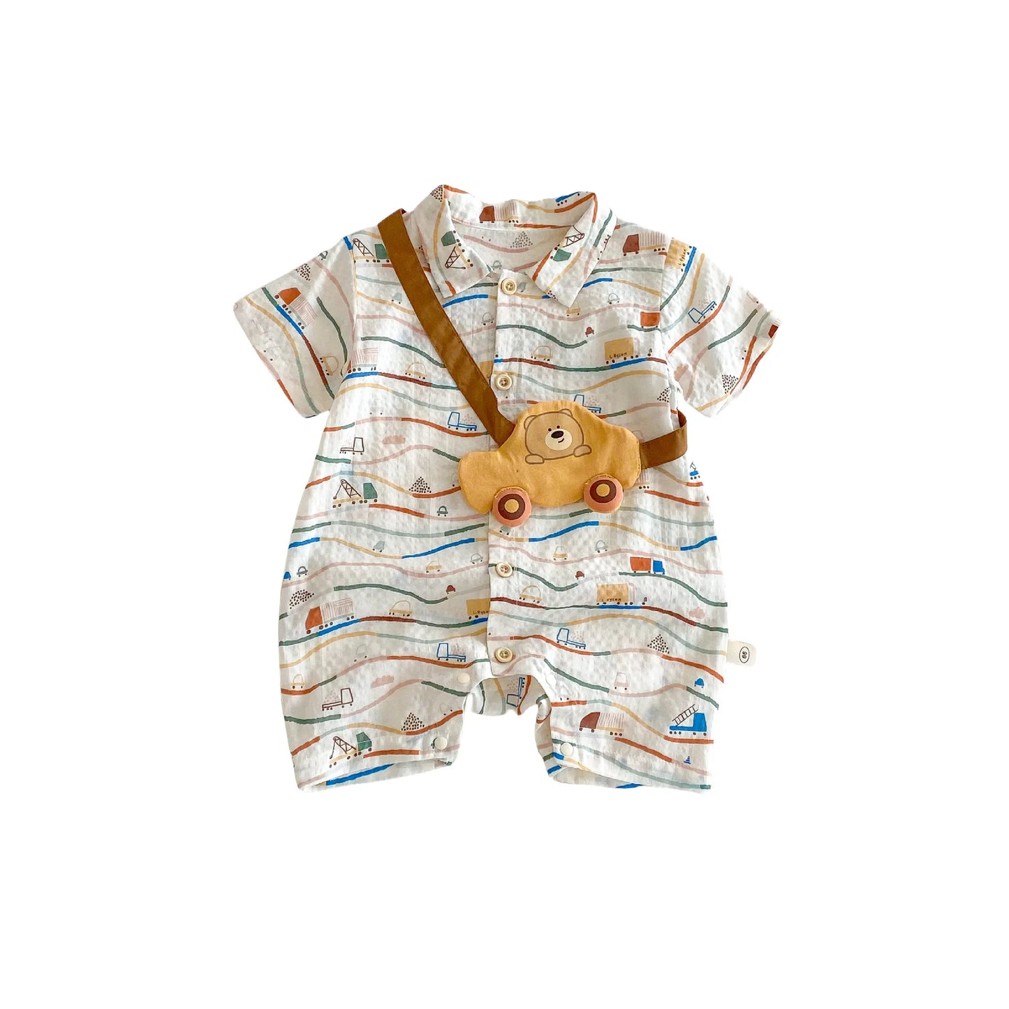 Baby Car Climbing Suit 2025 New Summer Newborn Outdoor Clothes Trendy Baby Full Version Cartoon Jumpsuit