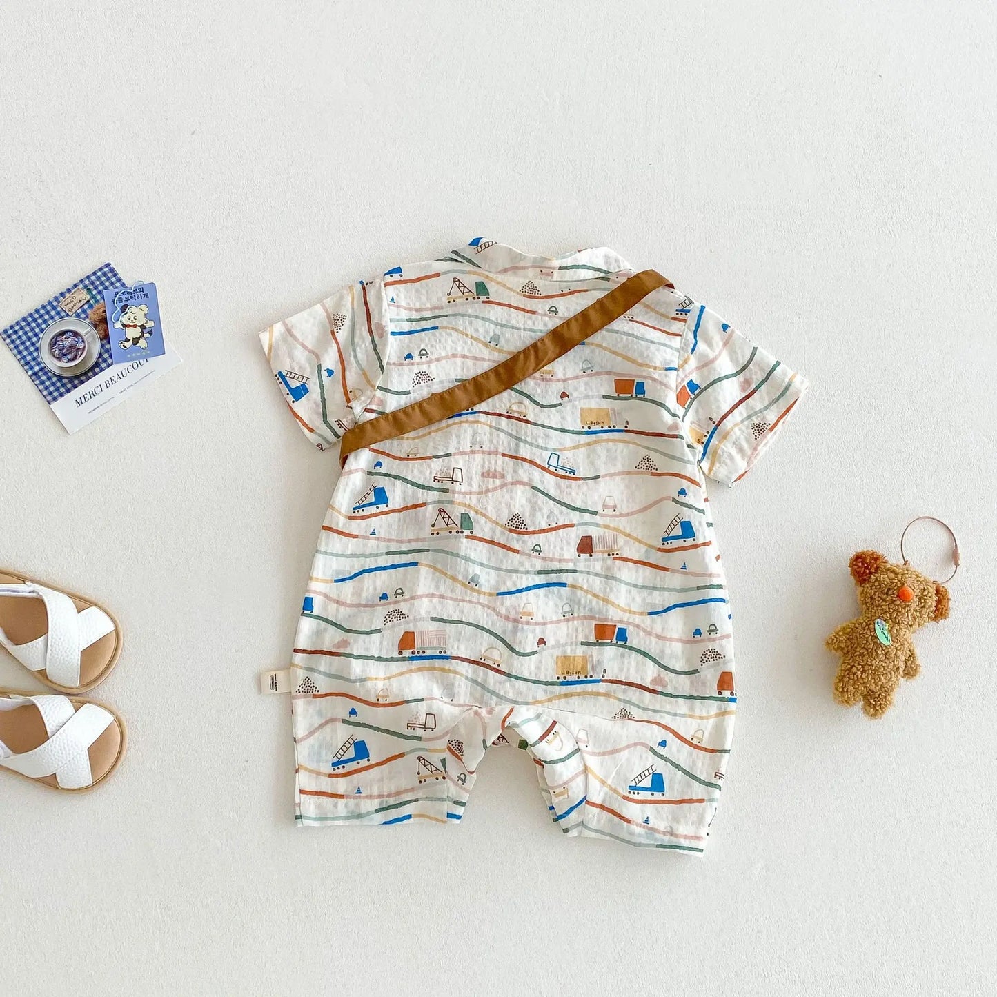 Baby Car Climbing Suit 2025 New Summer Newborn Outdoor Clothes Trendy Baby Full Version Cartoon Jumpsuit
