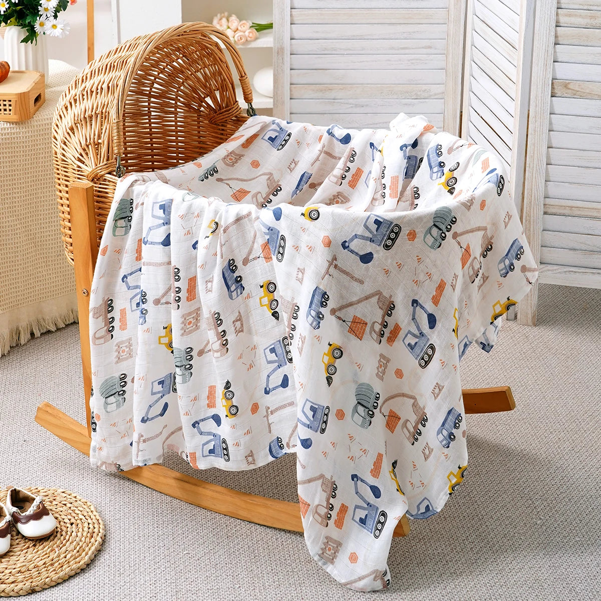 Bamboo Cotton Baby Muslin Swaddle Blanket - 120x110cm Soft Print Newborn Wrap