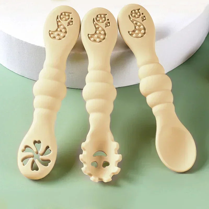 3PCS Silicone Baby Utensils Set โ Soft Spoon & Fork for Toddlers โ Self-Feeding Training Cutlery