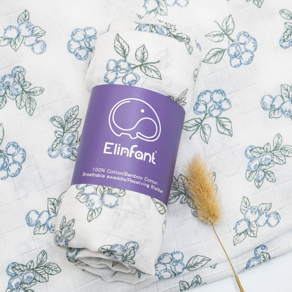 Bamboo Cotton Baby Muslin Swaddle Blanket - 120x110cm Soft Print Wrap by Elinfant