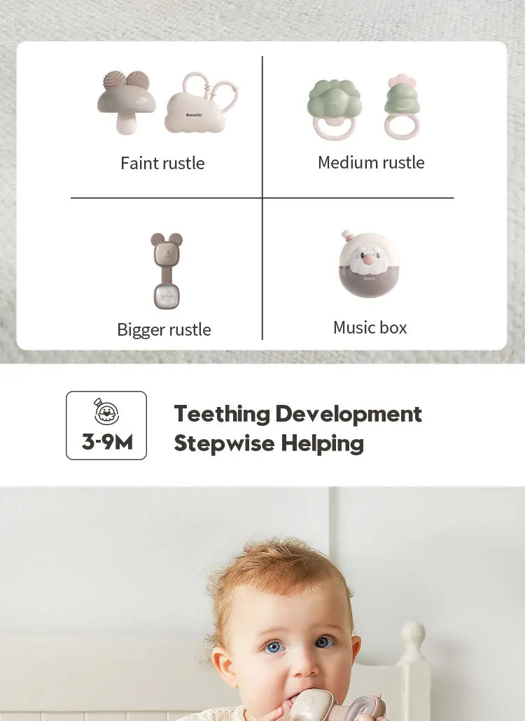 Silicone Baby Rattle Teether - Soft Chewable Sensory Toy for Infants 0-3 Years