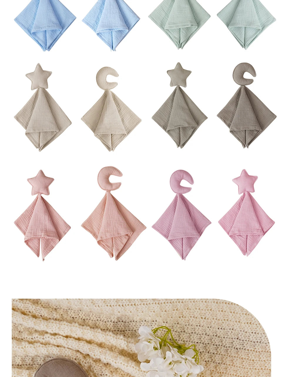 Baby Cotton Muslin Comfort Blanket - Cute Cat Doll Security Towel for Infants