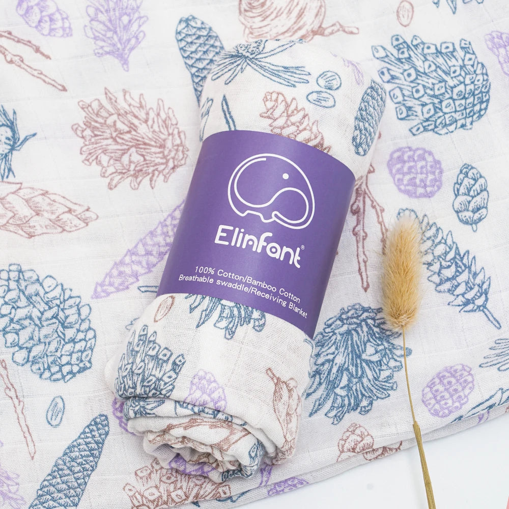 Bamboo Cotton Baby Muslin Swaddle Blanket - 120x110cm Soft Print Wrap by Elinfant