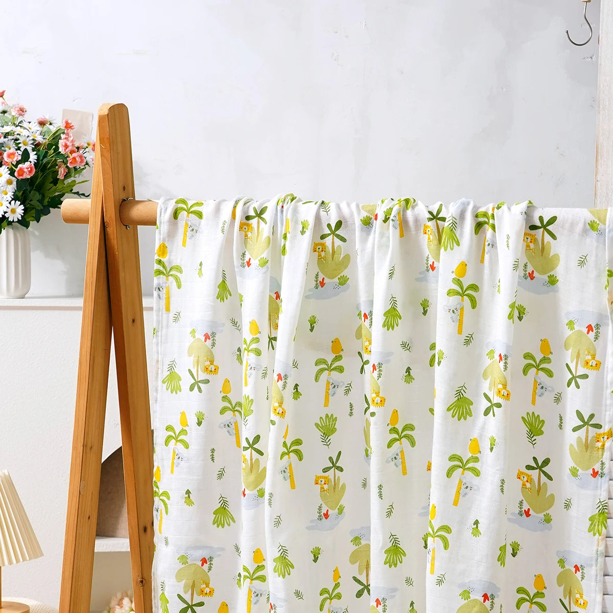 Bamboo Cotton Baby Muslin Swaddle Blanket - 120x110cm Soft Print Newborn Wrap