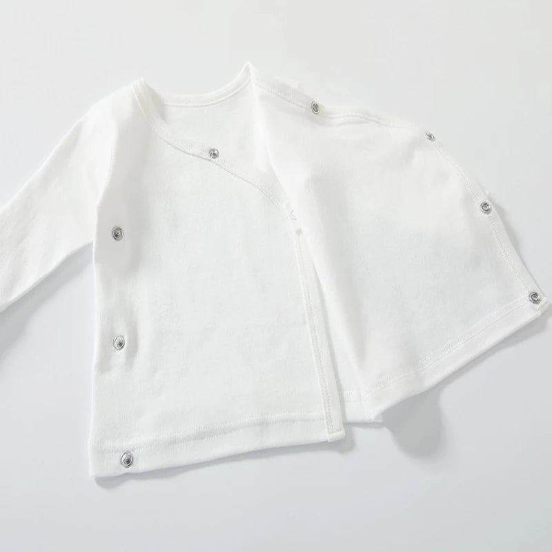 Newborn Baby Clothing Slanting Open Buckle T Shirt Tops Cotton Long Sleeves Solid Color Tees Baby Boys Girls Outfit 0-12 Months