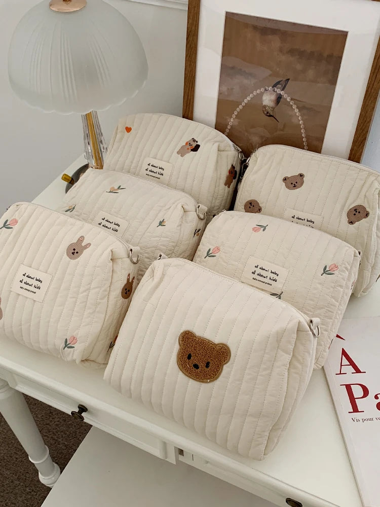 Ins Cotton Diaper Bag for Stroller Hanging Bag Baby Items Nappy Caddy Organizer Mommy Bag Zipper Cute Women Makeup Bag Kids