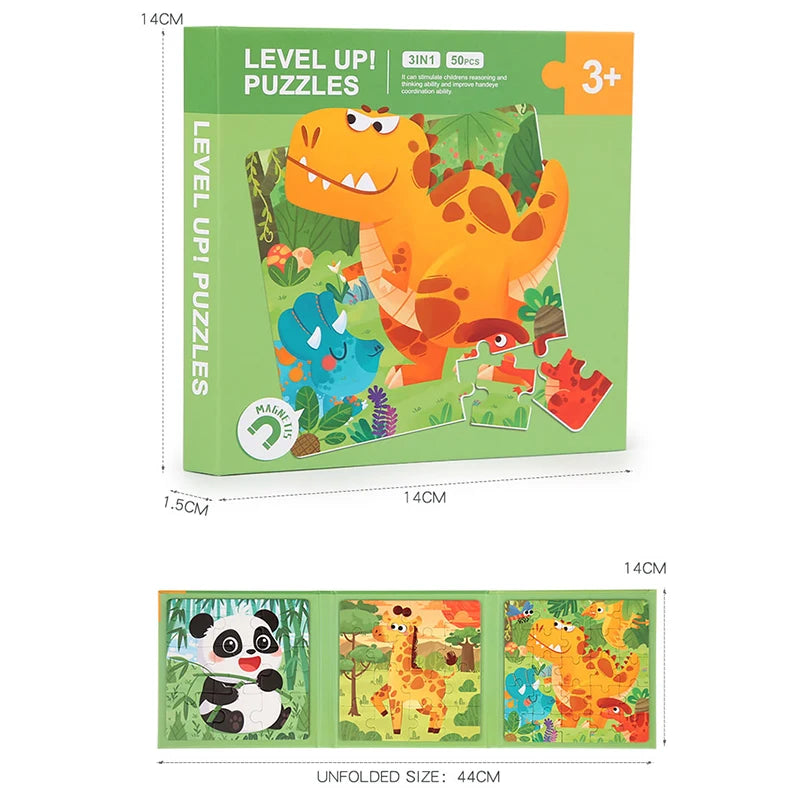 Magnetic Puzzles Games for Kids Busy Quiet Cartoon Animals Jigsaw Book Montessori Baby Educational Toys Children's Early Gifts