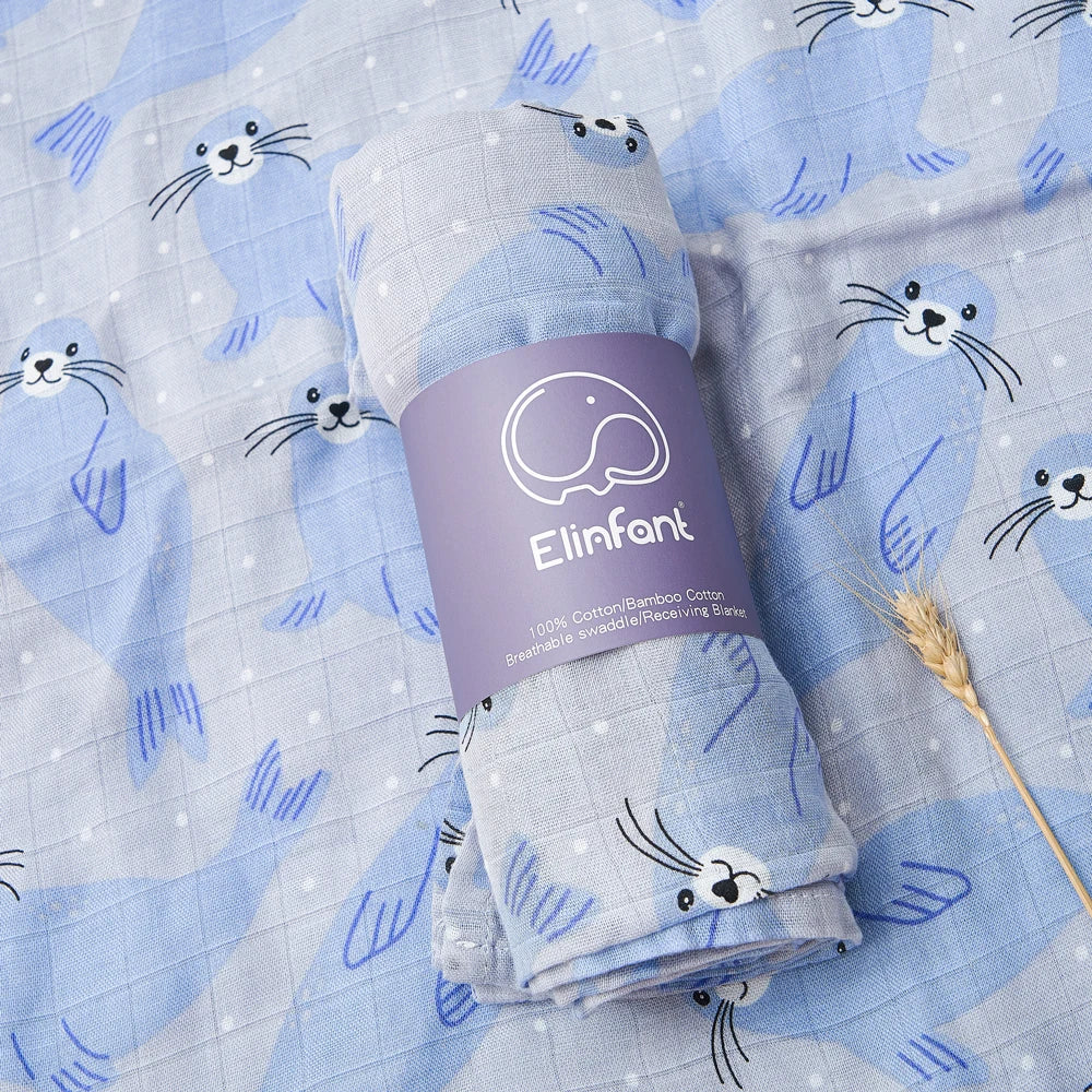 Bamboo Cotton Baby Muslin Swaddle Blanket - 120x110cm Soft Print Wrap by Elinfant
