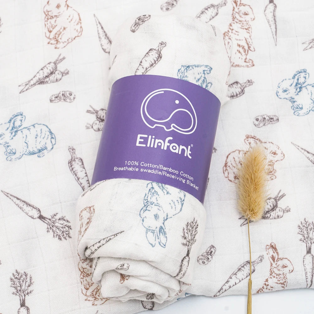 Bamboo Cotton Baby Muslin Swaddle Blanket - 120x110cm Soft Print Wrap by Elinfant