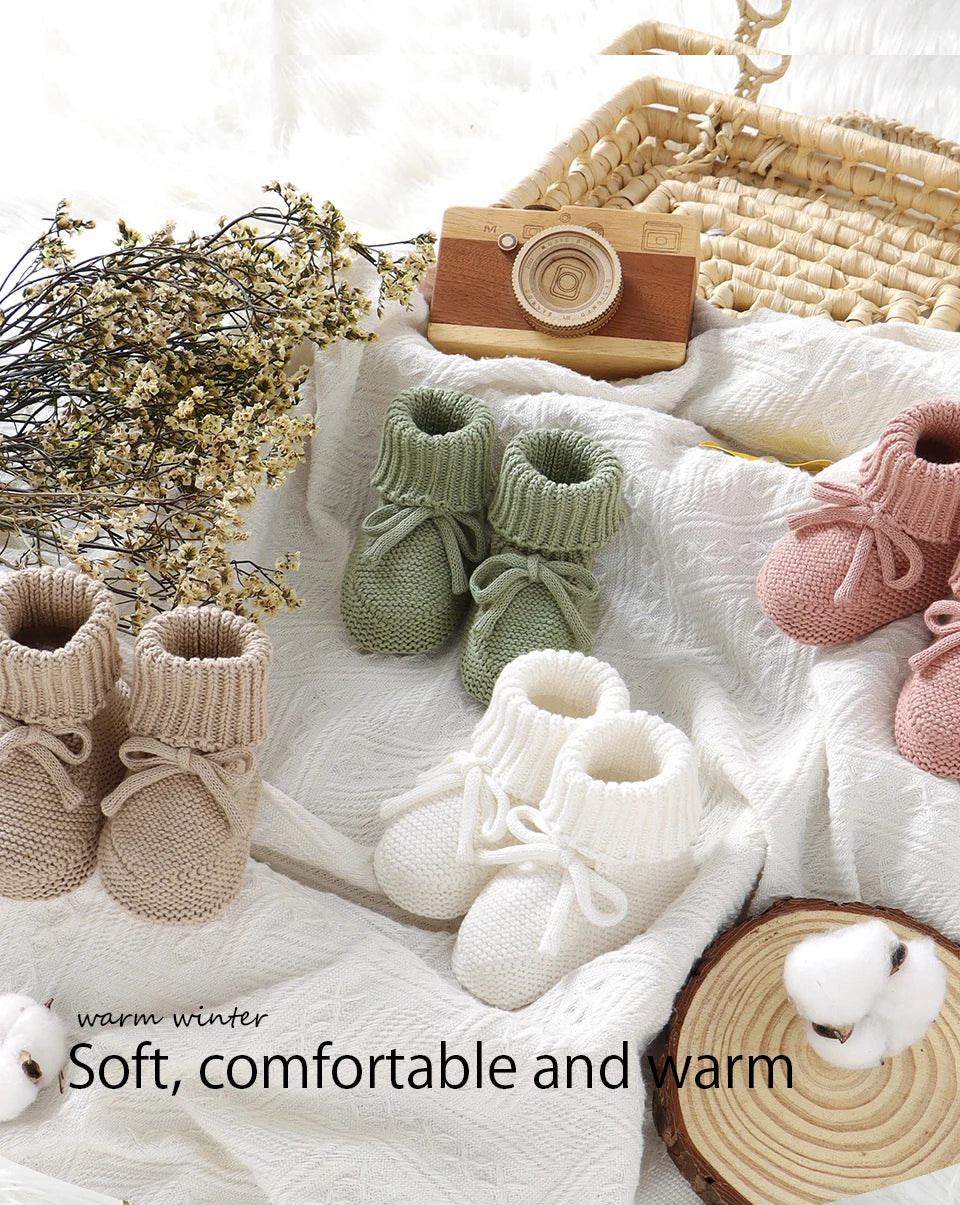 Baby Shoes Solid Color Knitted Newborn Boys and Girls Boots First Walkers Soft Bottom Infant Unisex Footwear 0-18m Child Booties