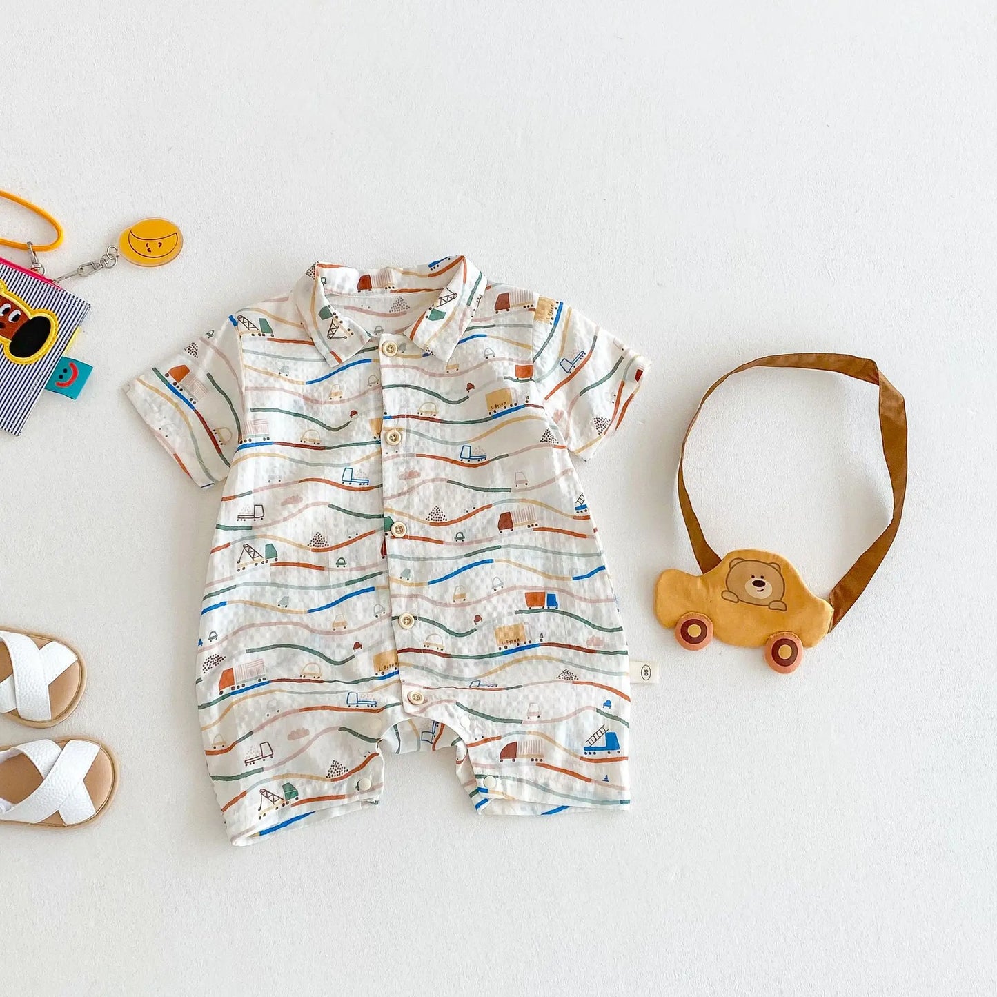Baby Car Climbing Suit 2025 New Summer Newborn Outdoor Clothes Trendy Baby Full Version Cartoon Jumpsuit