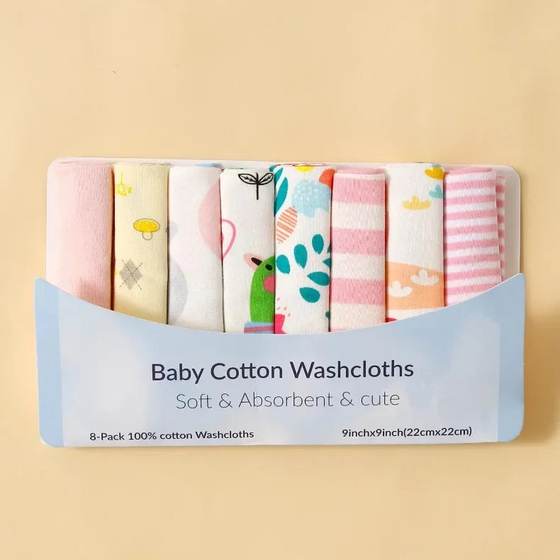 8-Piece Cotton Baby Towel Set – Soft Washcloths & Handkerchiefs for Newborns (0-24 Months)