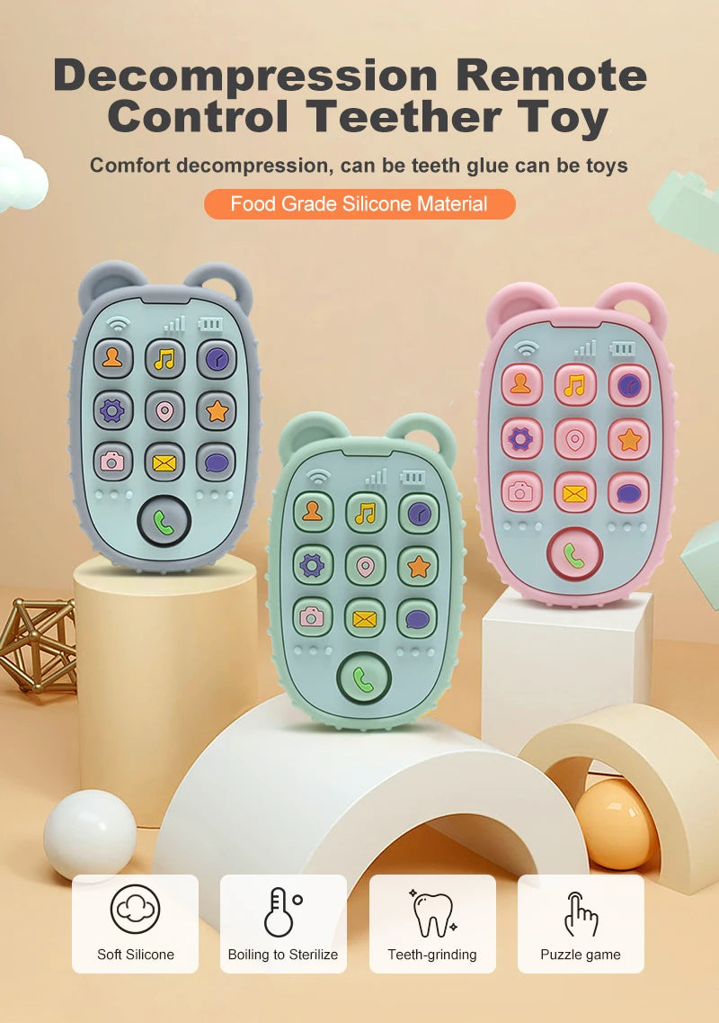 New Baby Phone Teether - Silicone Mobile Shape Sensory Educational Toy Gift Set