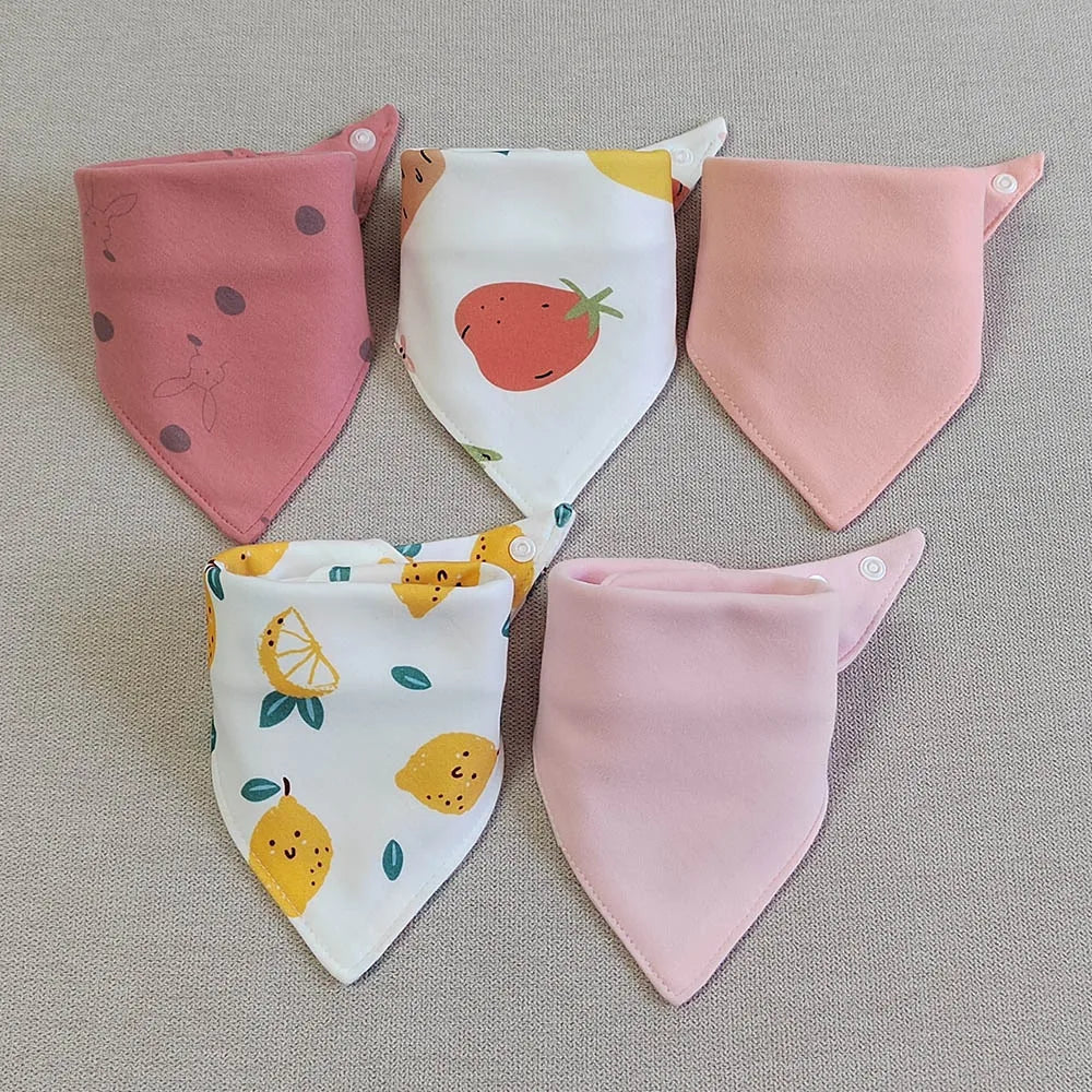 5pcs/lot Baby Bibs Triangle Double Cotton Bibs Cartoon Print Saliva Towel Baby Boys Girls Feeding Apron Cotton Bandana Bibs