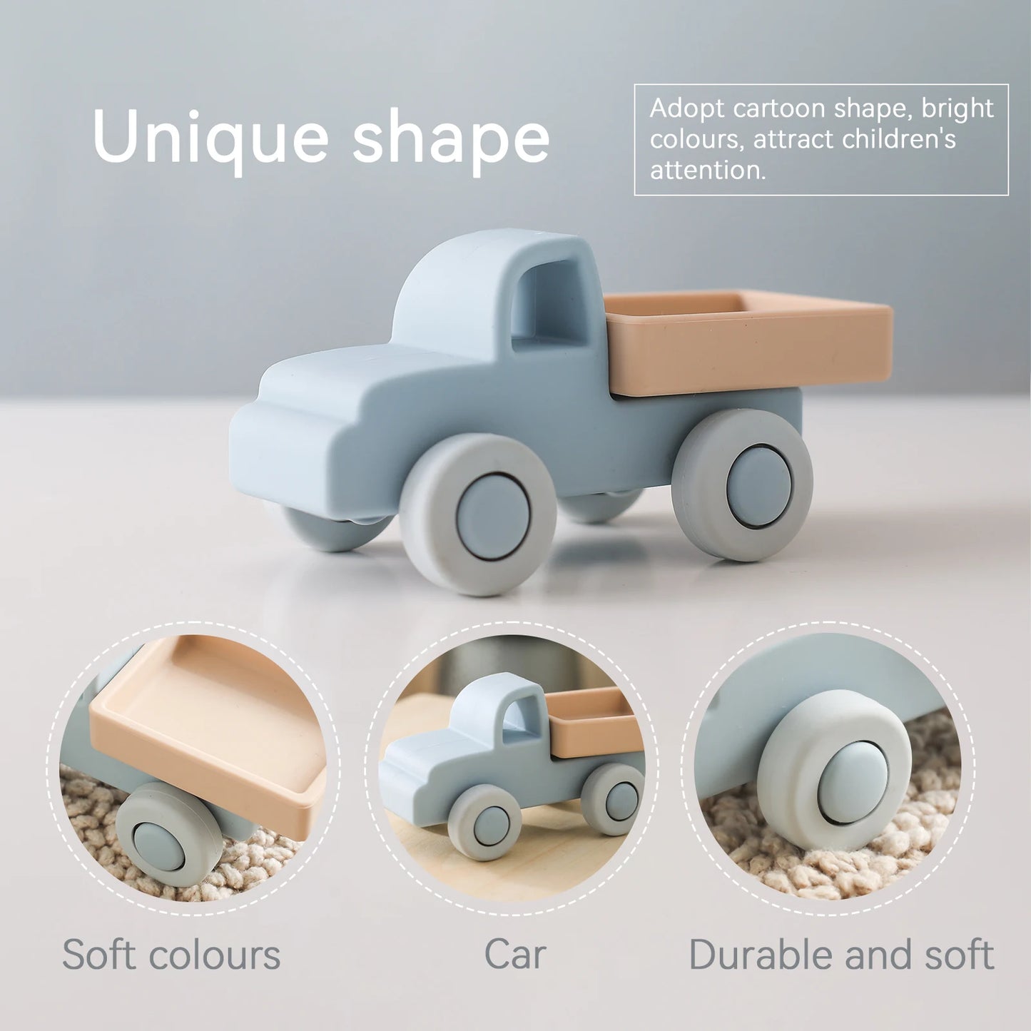 Montessori Silicone Car Toys - Educational Teether Blocks for Babies 0-12 Months
