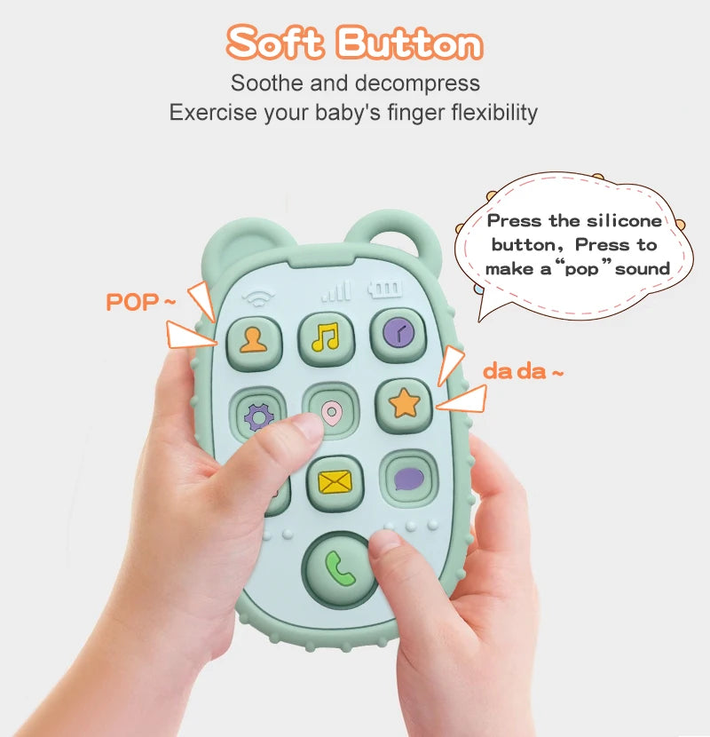 New Baby Phone Teether - Silicone Mobile Shape Sensory Educational Toy Gift Set
