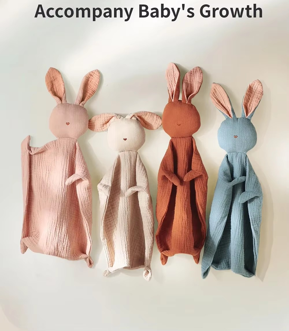 Baby Soothing Towel | 100% Muslin Cotton Comfort Blanket with Cute Bunny Design