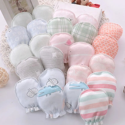 5-Pair Newborn Cotton Mittens – Soft 0–3 Month Gloves