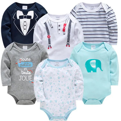 Long-Sleeve Cotton Baby Bodysuit Set – 3/6 Pack 0–24 Months