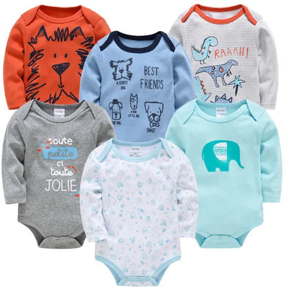 Long-Sleeve Cotton Baby Bodysuit Set – 3/6 Pack 0–24 Months