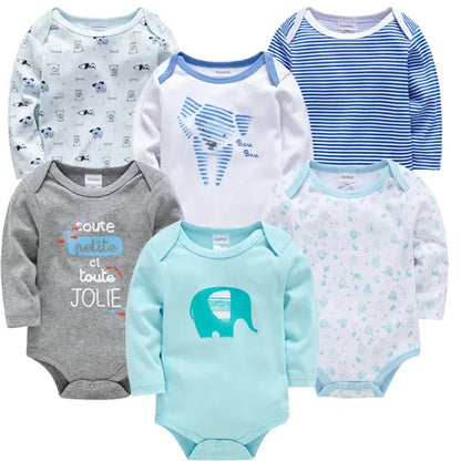 Long-Sleeve Cotton Baby Bodysuit Set – 3/6 Pack 0–24 Months