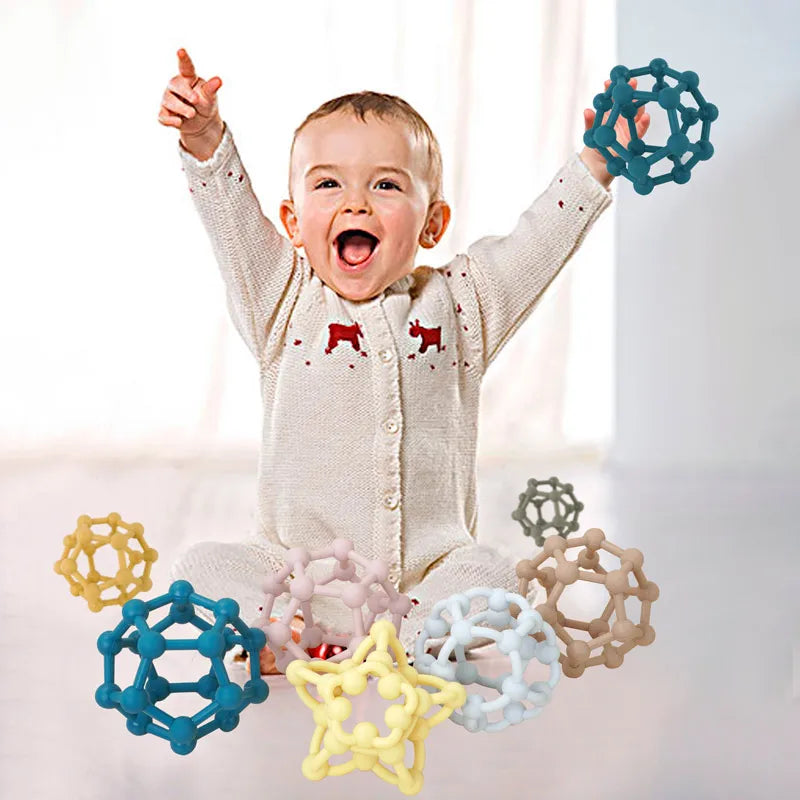 Food Safe Silicone Ball Teether - Portable Fidget Toy & Catch Ball for Newborns
