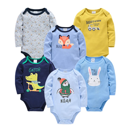 Long-Sleeve Cotton Baby Bodysuit Set – 3/6 Pack 0–24 Months