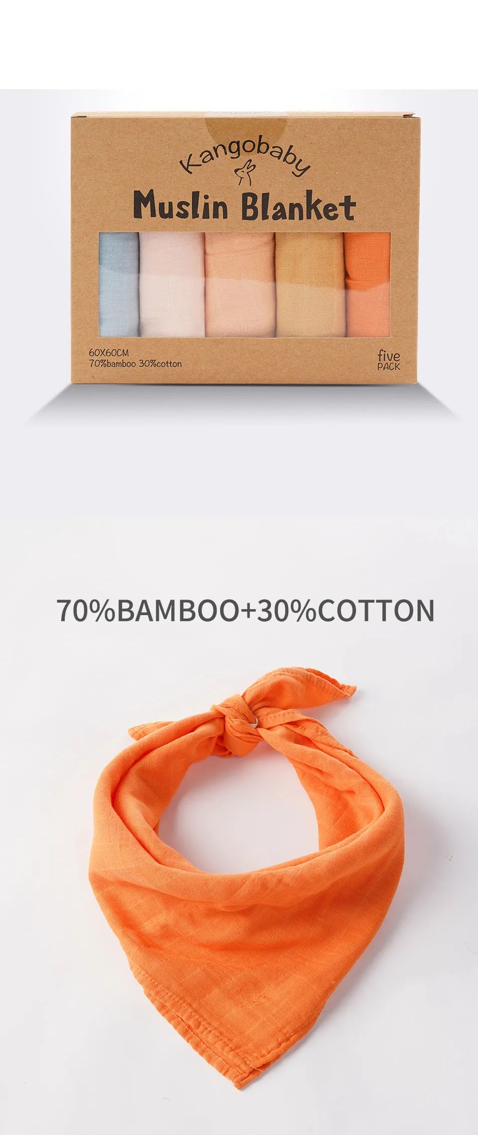 Kangobaby My Soft Life - 5-Pack Bamboo Cotton Muslin Bib Set for Newborns