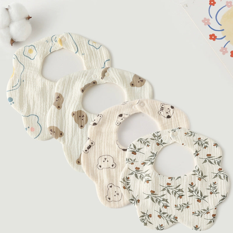 Saliva Towel Baby Spring and Summer Bib Newborn Baby Pure Cotton Gauze Fall and Winter Petals Bib Waterproof Milk Spilt