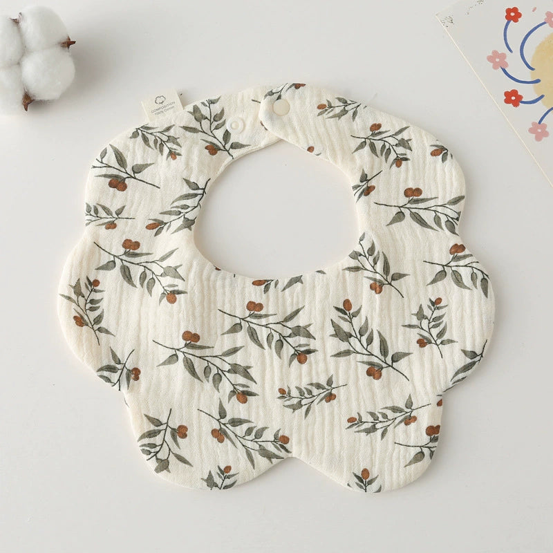 Saliva Towel Baby Spring and Summer Bib Newborn Baby Pure Cotton Gauze Fall and Winter Petals Bib Waterproof Milk Spilt