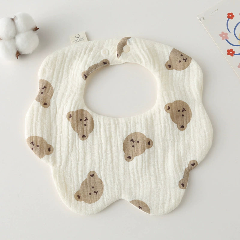 Saliva Towel Baby Spring and Summer Bib Newborn Baby Pure Cotton Gauze Fall and Winter Petals Bib Waterproof Milk Spilt
